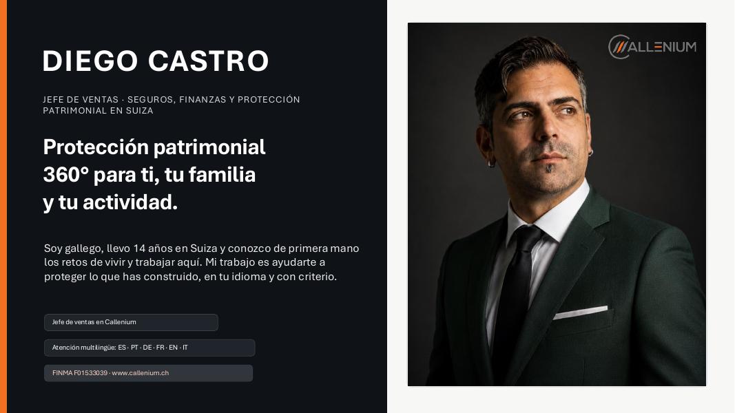 Portada de la presentación corporativa de Diego Castro